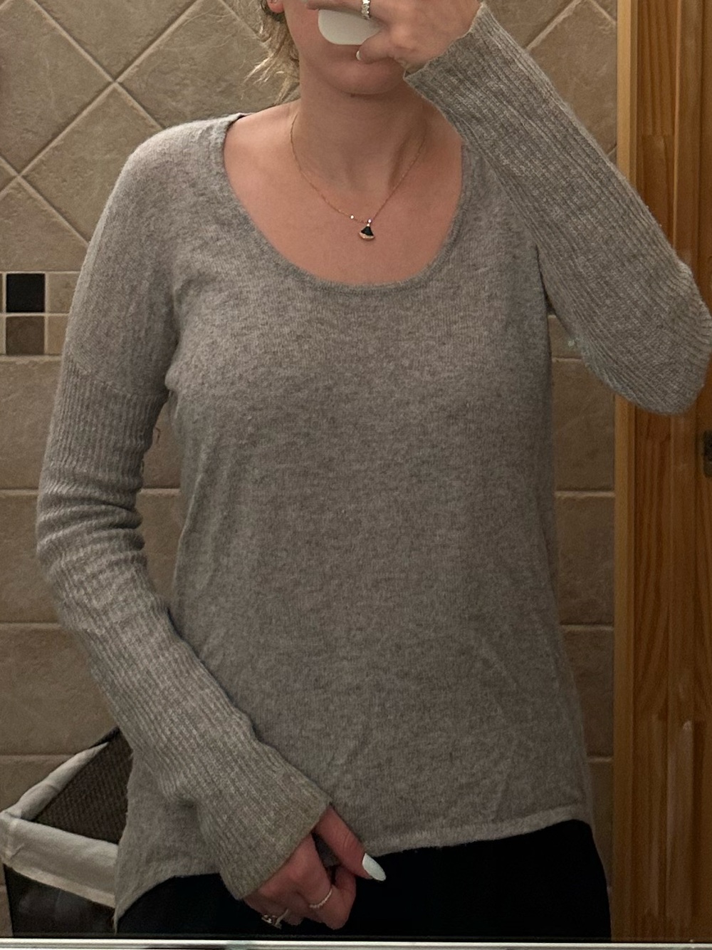 Aqua Light Gray Cashmere Scoop Neck Sweater